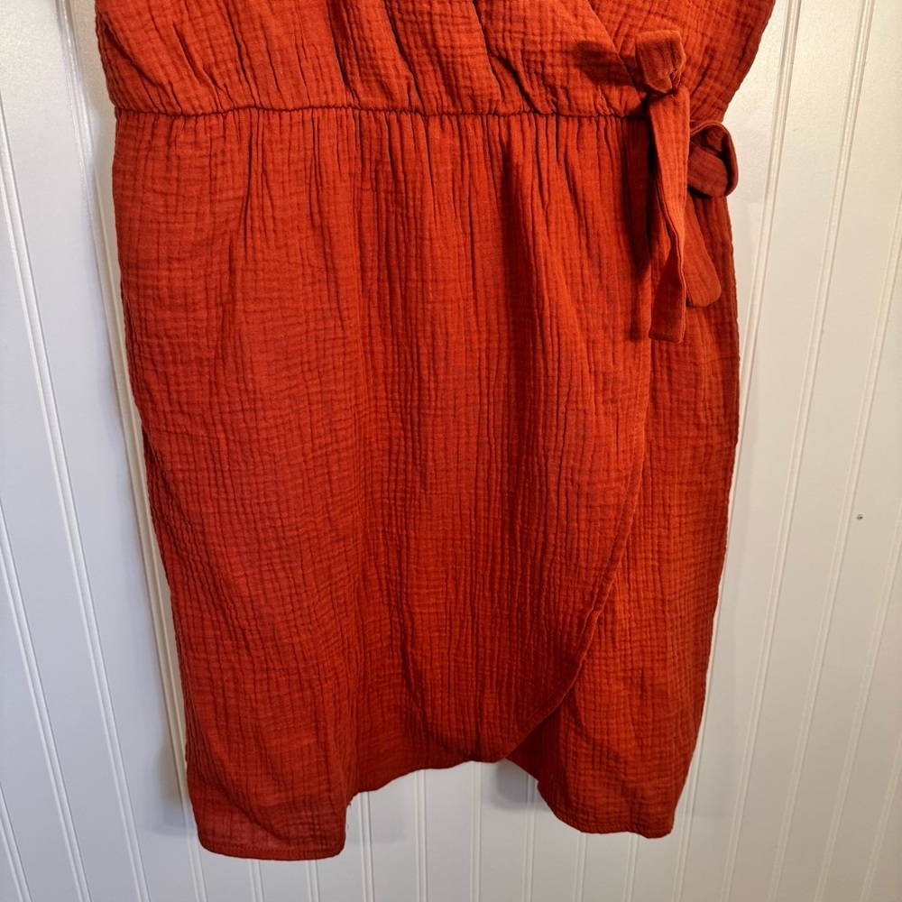 Maurice’s Textured Gauze V Neck Tulip Hem Wrap Mini Dress 100% Cotton Size XL - Picture 6 of 13